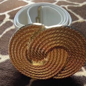 Vintage Nan Lewis Gold tone and White Elastic Belt